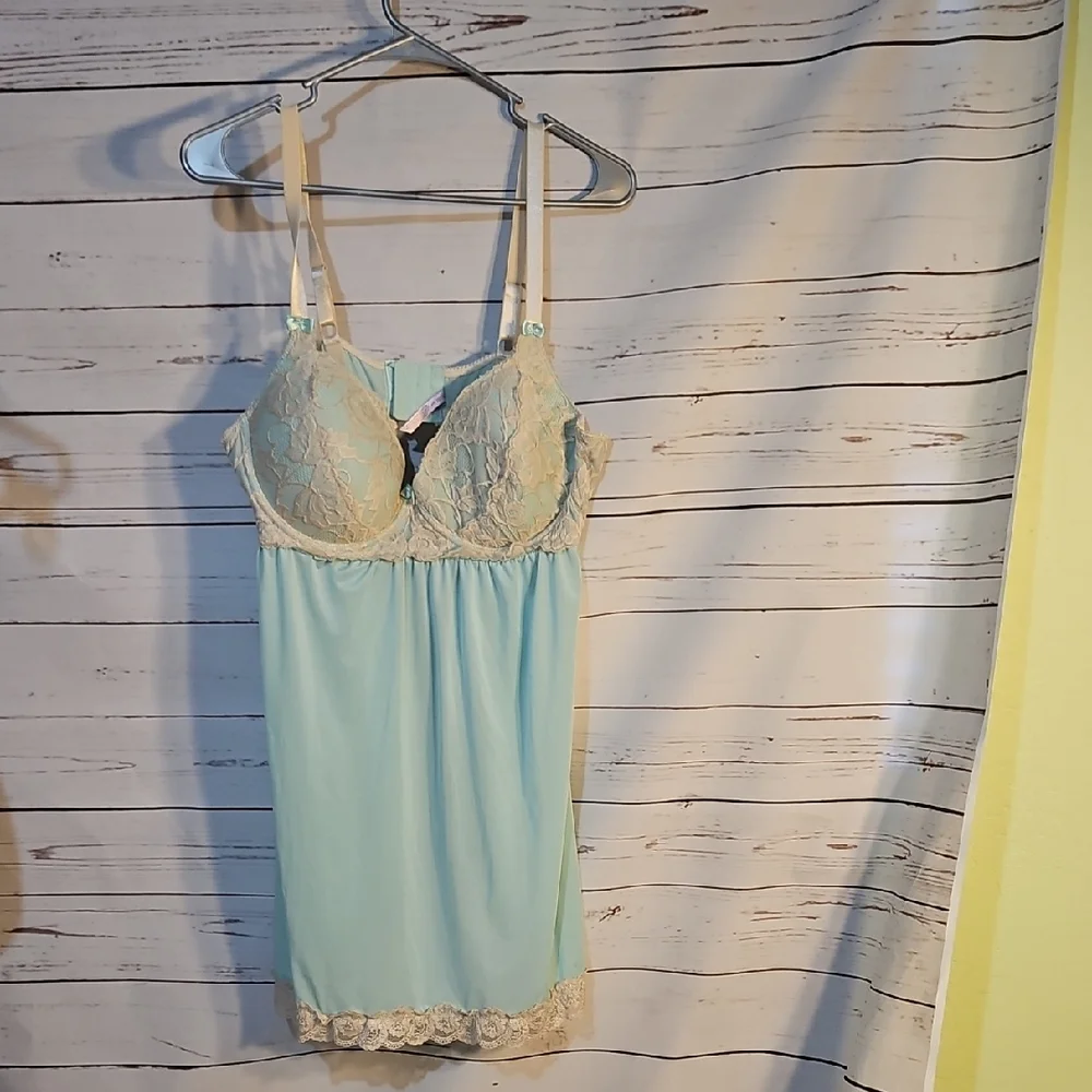 Vintage Style‎ Blue Lace Trim Babydoll Lingerie Mini Dress Sexy Sleeveless,SZ 42